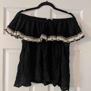 L Altar'd State Black Lace Trim Off Shoulder Crop